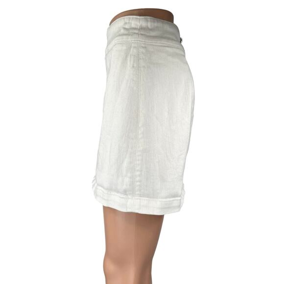 Forever 21 Women's White High Waisted Zip A Line Denim Jean Mini Skirt Size M - Picture 2 of 5